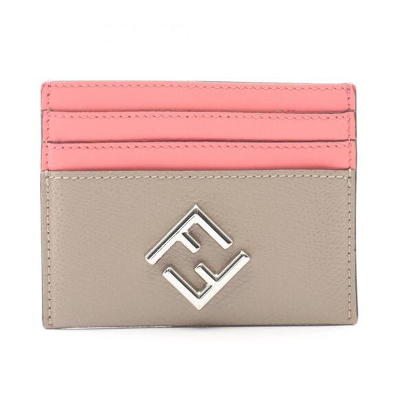 FENDI Accessories - Fendi FF Diamond Business Card Case, Leather, Women's, Beige and Pink